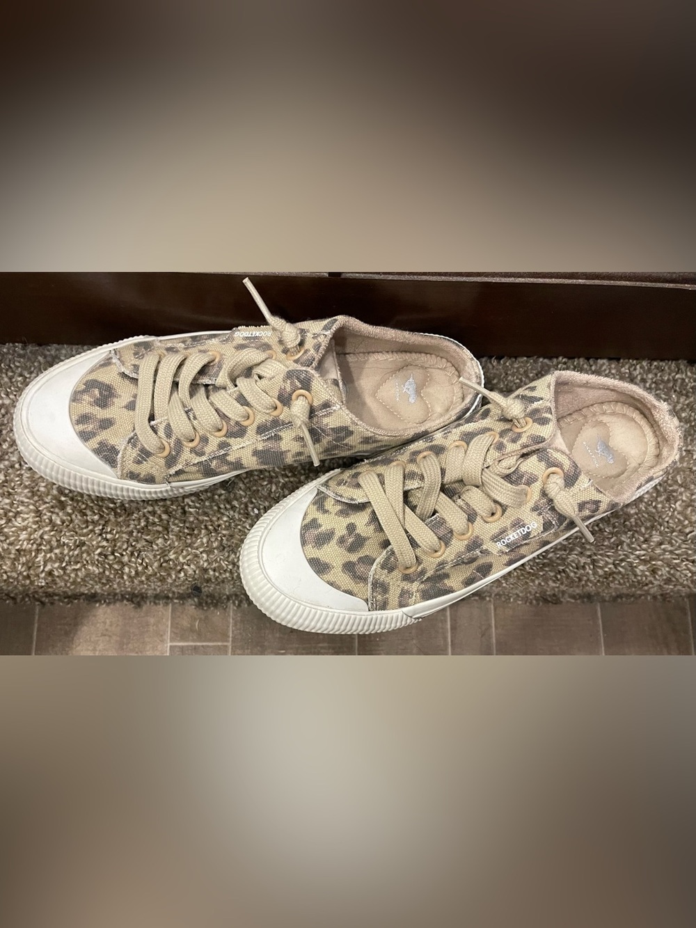 Rocket Dog Beige Leopard Print Slip-On Sneakers mules - Picture 2 of 3